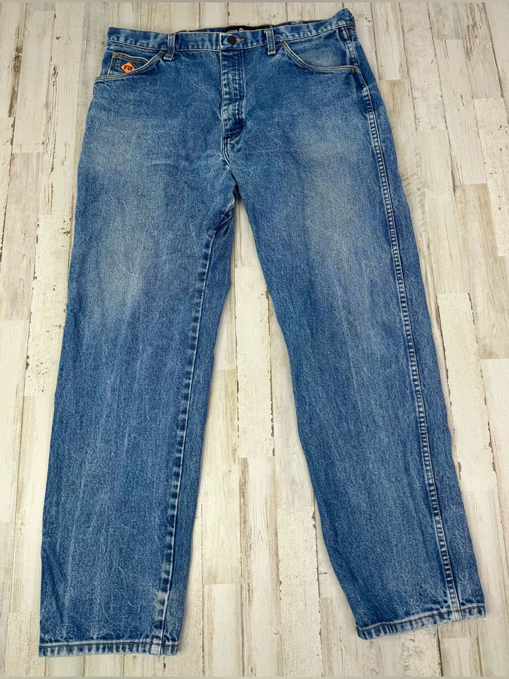 Wrangler FR Men's Straight Leg Blue Denim Jeans 38x31